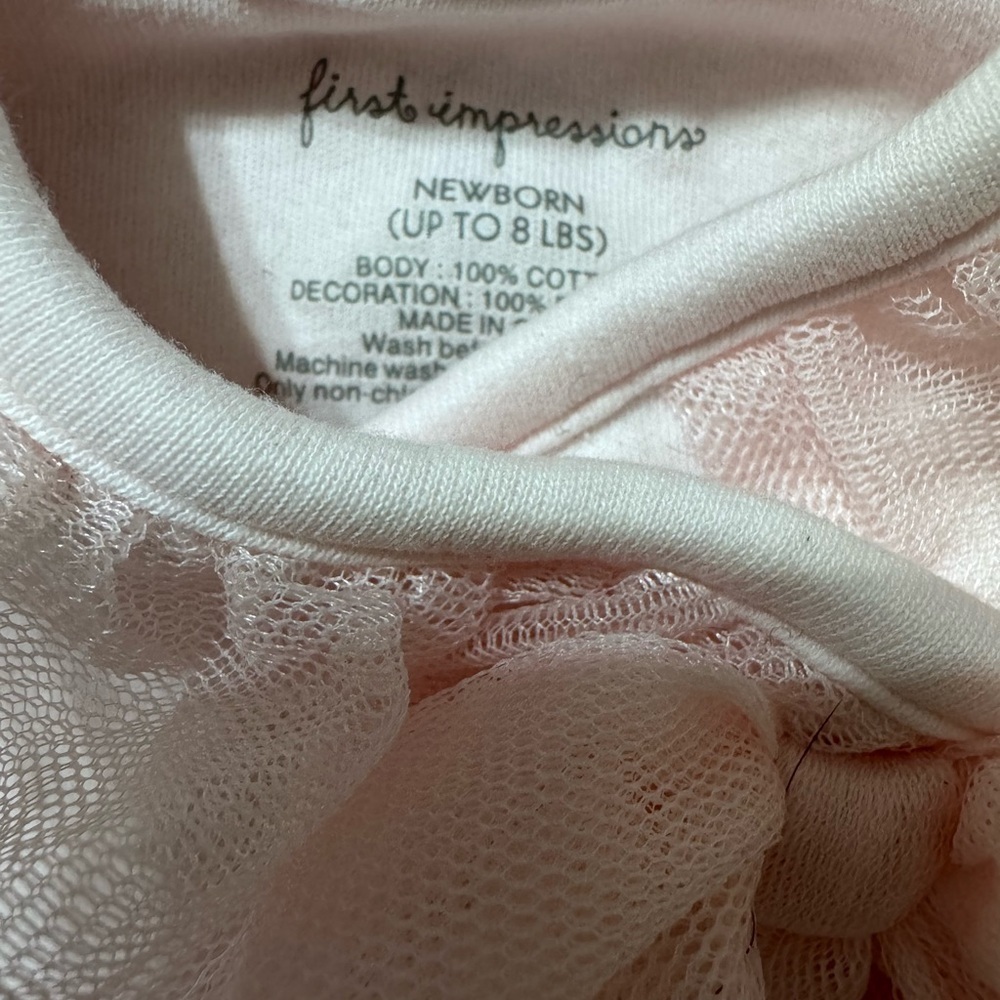 First Impressions Pink and White Baby Footie with Bow - Picture 3 of 3